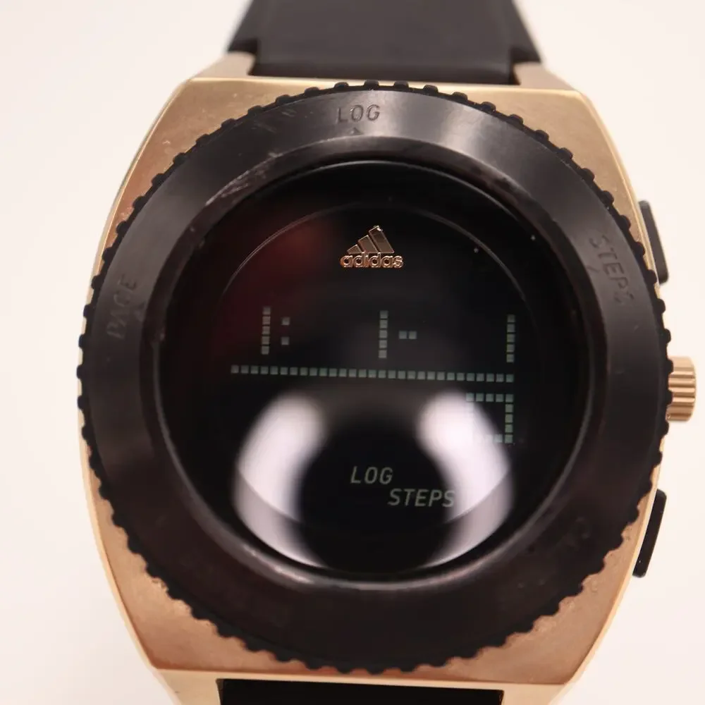 Adidas Sport Mens 42mm Gold Black Tone Digital Watch Running Track w New Battery